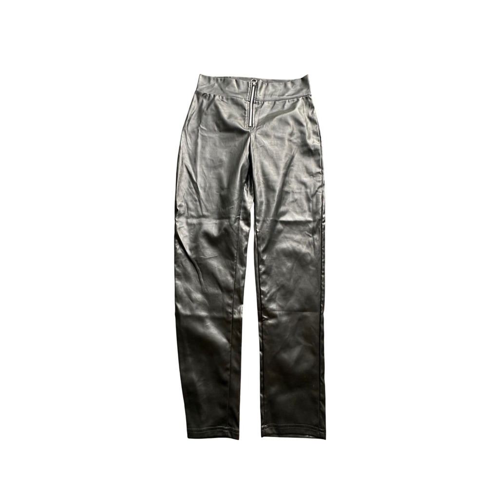 Apperloth Faux Leather Leggings Black High Waisted Front Zip Pants Womens Large